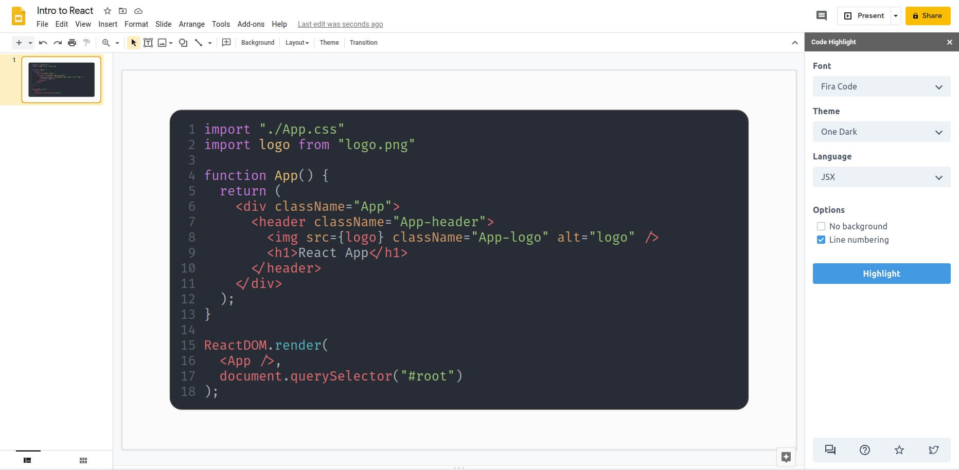 Code Highlight - Highlighting code in Slides just got easier!